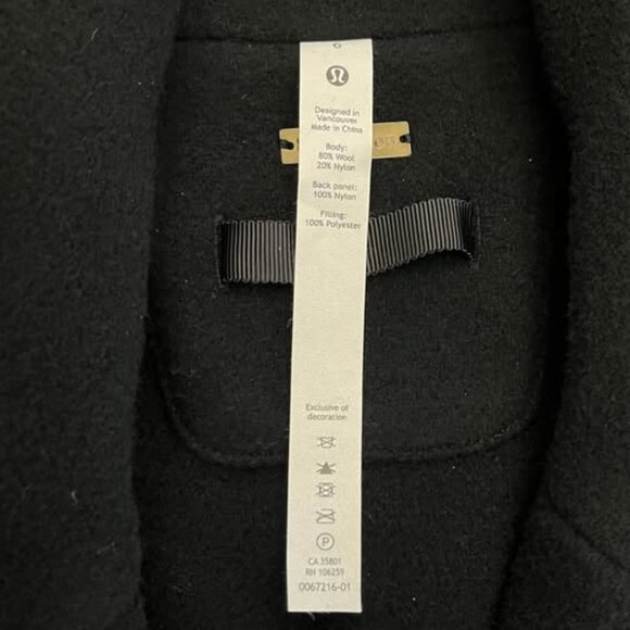 Lululemon Wool Long Coat Black Size 6 PrimaLoft Insulated Jacket Winter - Picture 5 of 8